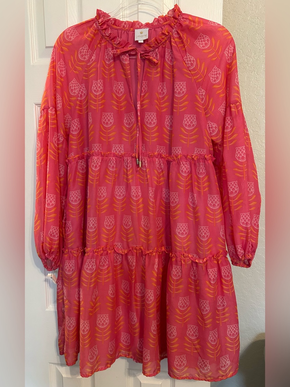 Imoga Girls Pink & Yellow Floral Tiered Dress